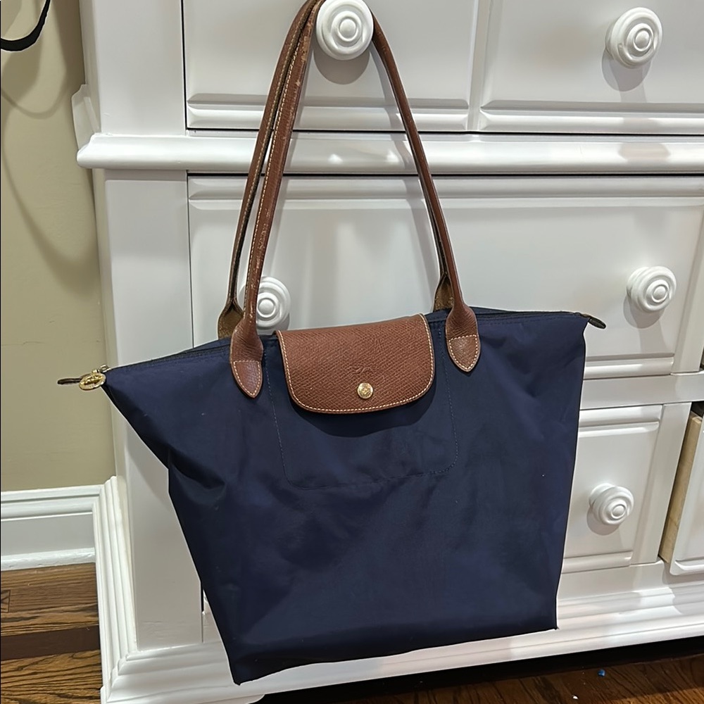 Elegant Navy and Brown Tote Bag L size